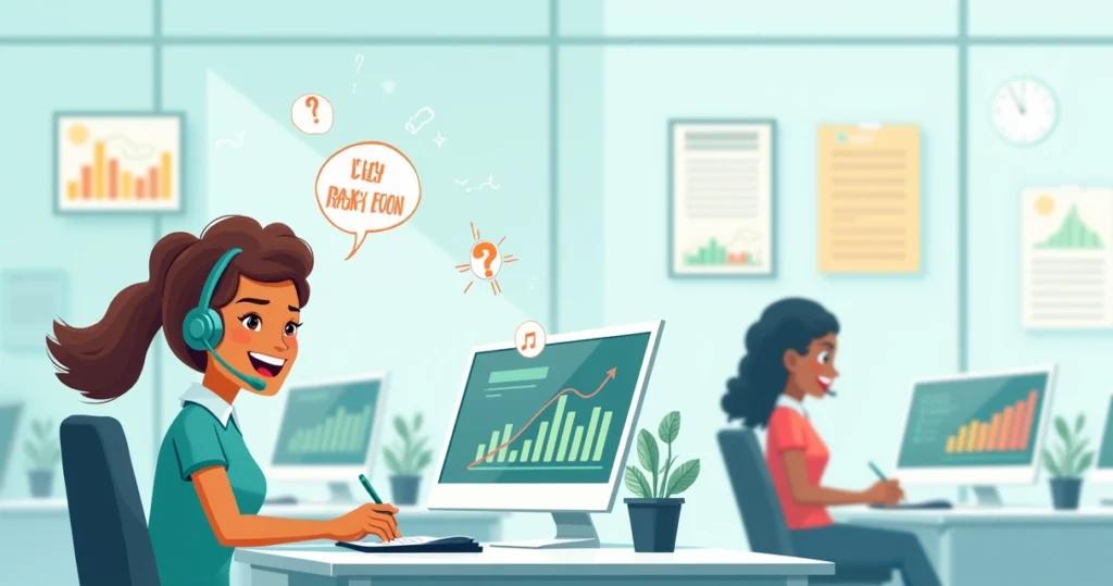 Ambiente de call center com agentes diversificados focados na Resolução na Primeira Chamada.