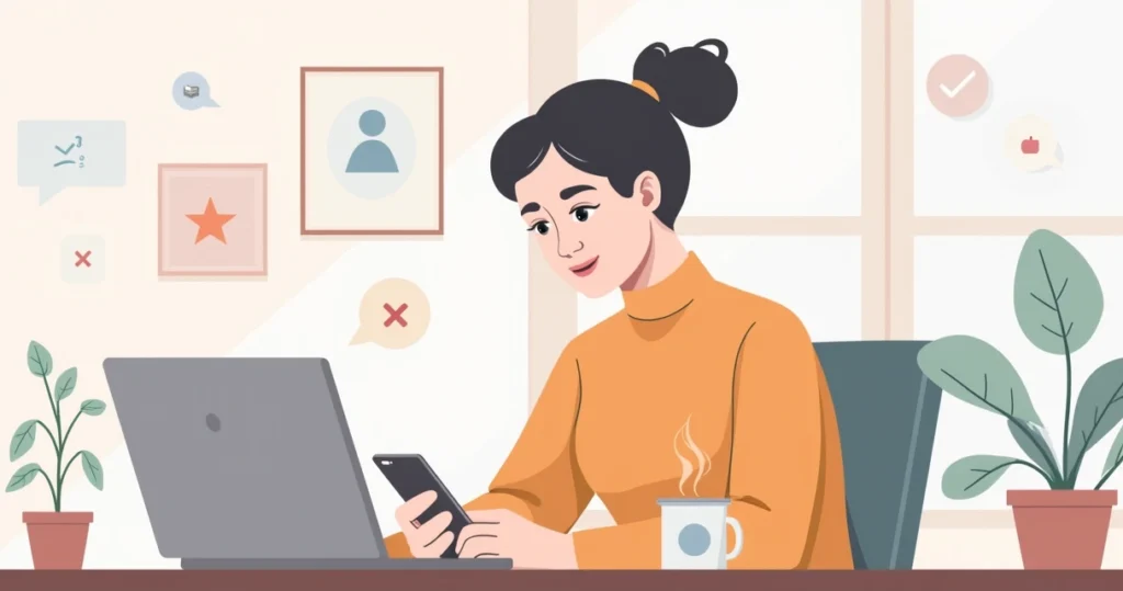 Cliente respondendo pesquisa de feedback em smartphone com expressão atenta