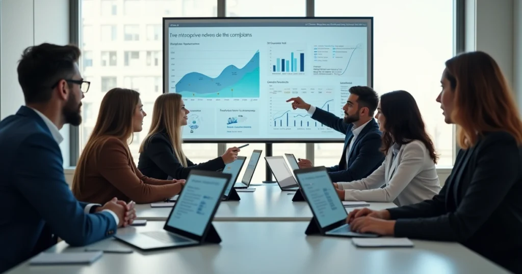 Profissionais analisando feedback negativo em reunião com gráficos e anotações na mesa