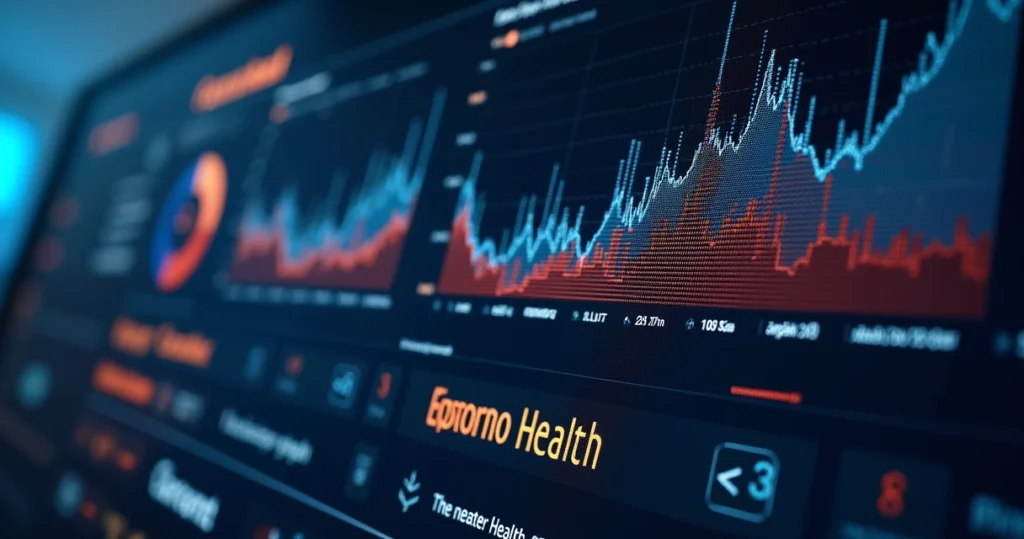 Dashboard digital exibindo gráfico colorido do Customer Health Score com métricas e indicadores de desempenho ao lado