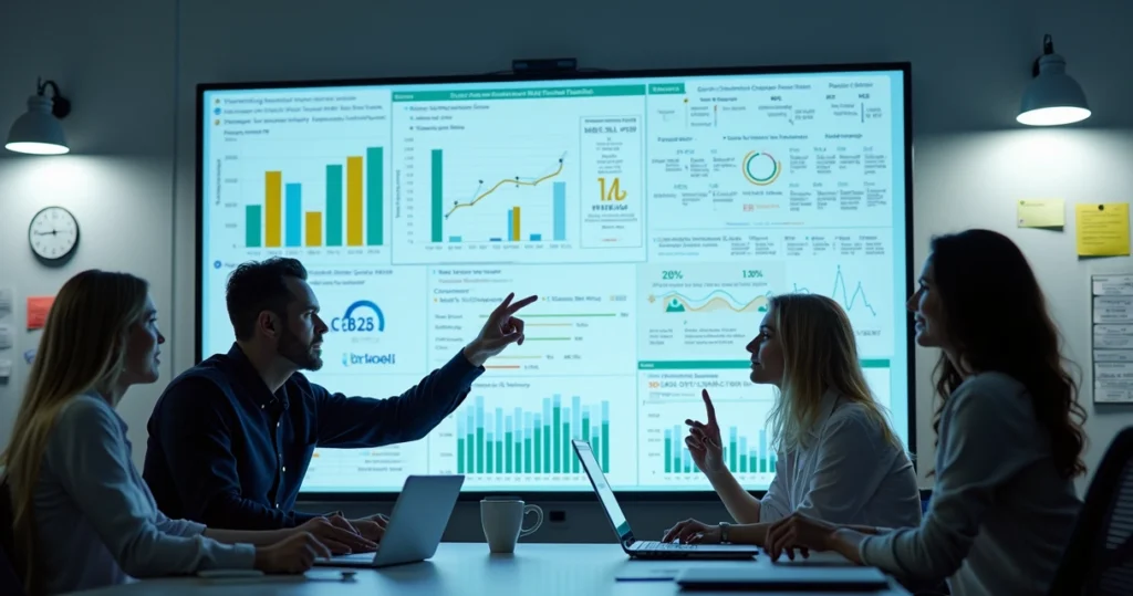 Empresa analisando feedbacks em tela digital para implementar melhorias rapidamente