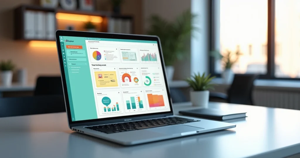Interface detalhada do SurveyMonkey com ferramentas de IA exibidas na tela, gráficos coloridos e opções de criação automática de questionários