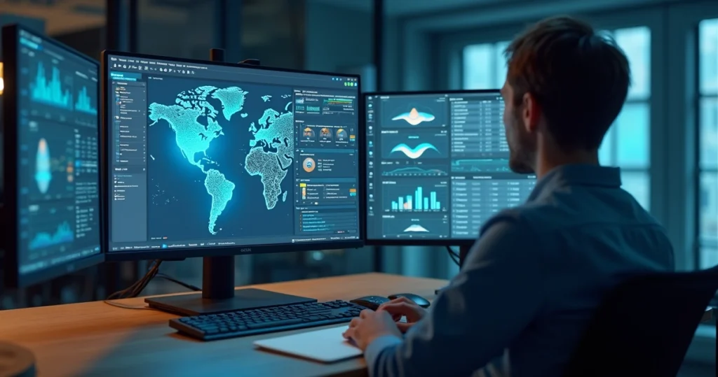 Equipe de negócios analisando feedback de clientes em telas digitais para identificar risco de churn