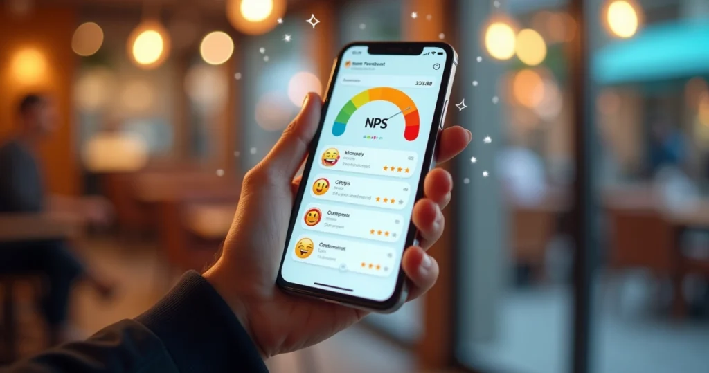 Tela de smartphone exibindo aplicativo de delivery com interface para avaliação de feedback então usuários enviando opiniões digitais