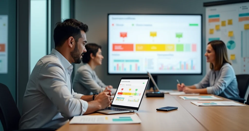 Gestor analisando respostas neutras em pesquisa de satisfação no painel de métricas
