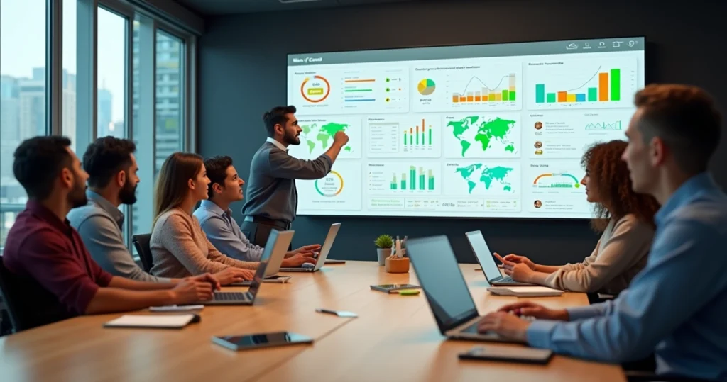 Equipe ágil em reunião analisando painel de feedbacks dos clientes