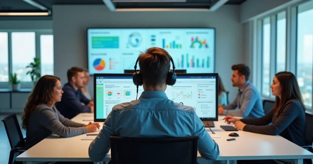 Equipe de call center usando tecnologia para atendimento ao cliente