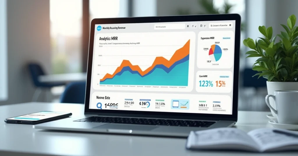 Painel com gráfico de MRR em crescimento para empresa SaaS de assinaturas