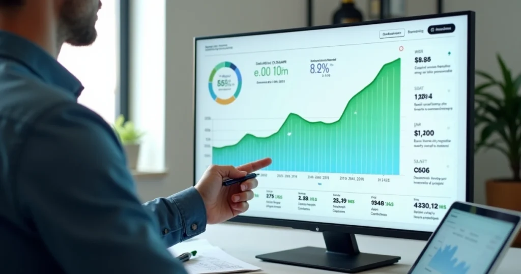 Painel de métricas SaaS mostrando gráfico de NRR em crescimento