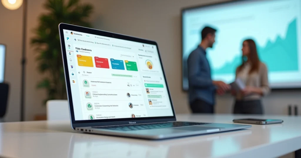 Painel no-code com métricas de feedback e integração ao WhatsApp em tela de notebook