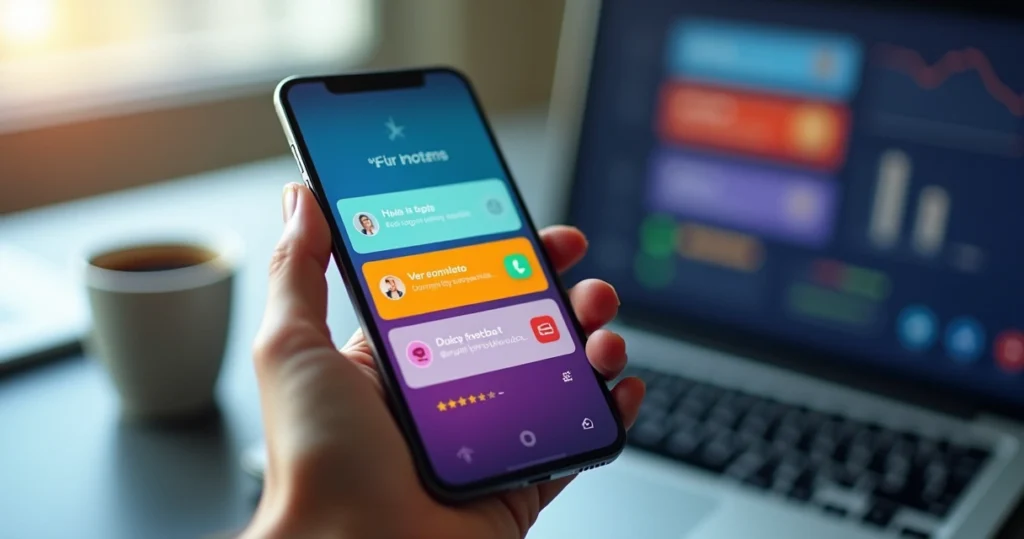 Tela de smartphone exibindo notificações push coloridas de diferentes apps