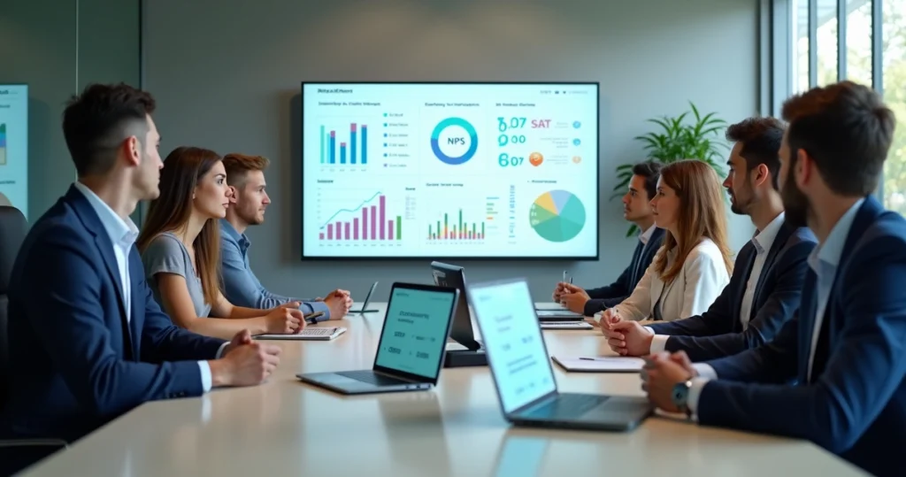 Dashboard com gráficos de pesquisa quantitativa sobre satisfação de clientes