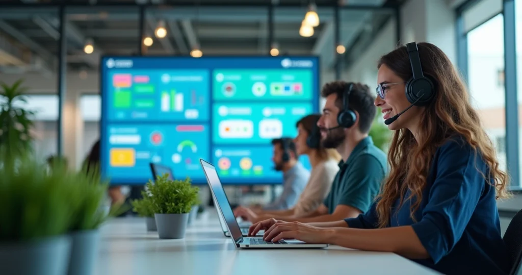 Equipe de atendimento ao cliente usando canais digitais integrados em um SAC moderno