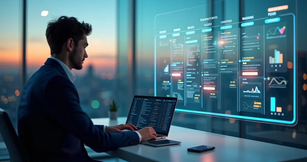Executivo ajustando calendário digital com ciclos de feedback B2B