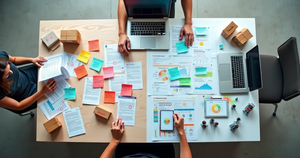 Mesa dividida com análise correta e caótica de feedbacks de marketplace híbrido