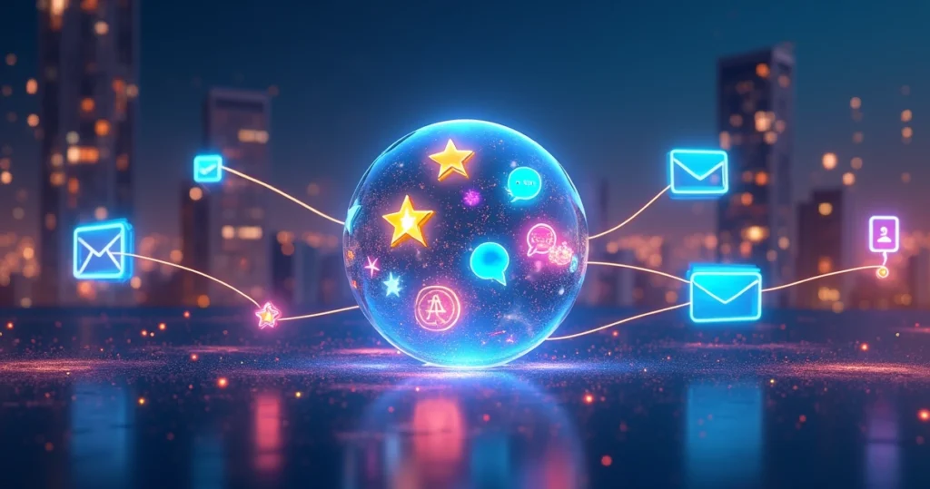 Ilustração conceitual de feedbacks conectando vários canais digitais