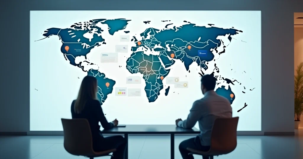 Mapa de várias filiais com gráficos de feedback convergindo para um único painel central