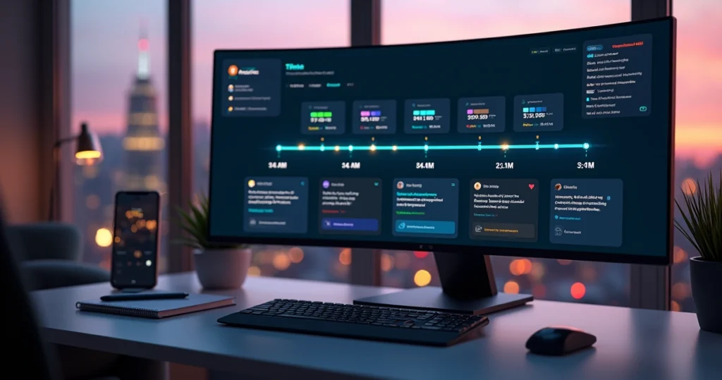 Painel digital com cartões de feedback entrando automaticamente em poucos minutos