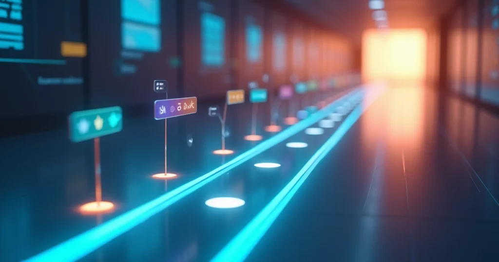 Túnel com trajetória longa destacando pontos de microfeedback ao longo do caminho
